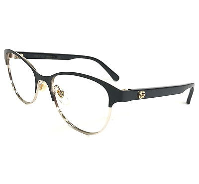 #ad Gucci Eyeglasses Frames GG0718O 002 Black Gold Cat Eye Full Rim 49 17 140