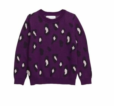 #ad Cotton Emporium Girls Leopard Print Sweater Purple Large