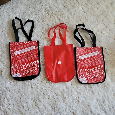 #ad Lot of 3 Lululemon Manifesto Red Black Reusable Tote Shopping Bags