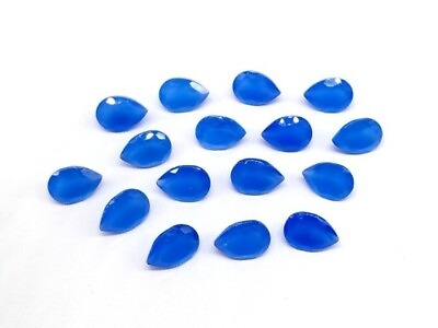 #ad 15 Pcs Natural Blue Chalcedony 7x10mm Pear Faceted Cut Loose Handmade Gemstone