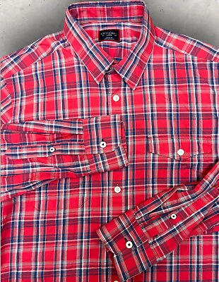 #ad UNTUCKit Large Long Sleeve Button Up Shirt Plaid Men#x27;s Pink Blue White