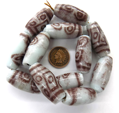 #ad Antique African Venetian Tibetan Rare Trade Beads DZI Lamp Not Read White T145