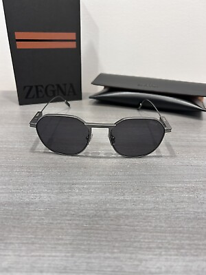 #ad Ermenegildo Zegna Men’s Sunglasses Brushed Gunmetal Smoke Lens Round 55mm EZ0234