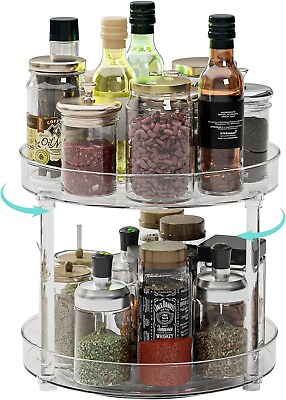 #ad 2 Tier Lazy Susan Organizer，Clear Plastic Lazy Susan Turntable for Cabinet，Rotat $11.99