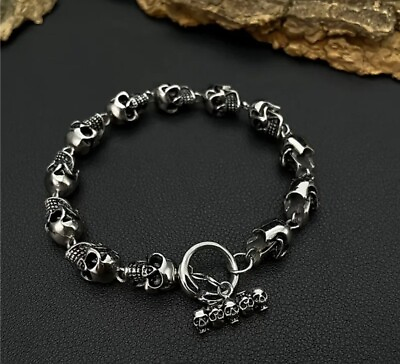 #ad Men#x27;s Silver Skull Stainless Steel Gothic Punk Biker Chain Bracelet