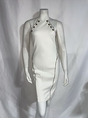 #ad Emilio Pucci Women#x27;s Shift Dress White Sleeveless Gold Trim Buttons Size 6