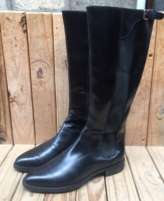 #ad sergio Rossi Women#x27;s Black Leather HI Tall Riding Boots EUR 40 USA 10