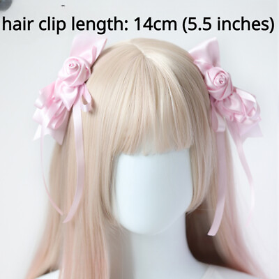 #ad 1 Pair Girls Hair Clip 3D Rose Bowknot Headdress Head Accessory Lolita Hair Clip