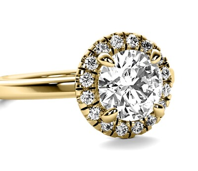 #ad Classic Halo 1.23 Ct H VS2 Lab Grown Round Diamond Engagement Ring Yellow Gold