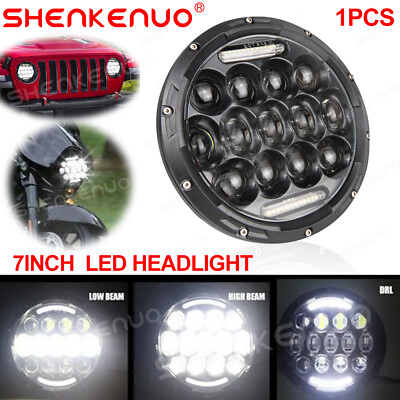 #ad 1PCS Motorcycle 7quot;inch Round LED Headlight Halo Beam For Dyna Touring Sportster