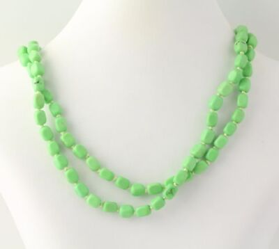 #ad New Chunky Beaded Necklace Dyed Green Howlite Sterling Silver Clasp Long Layer