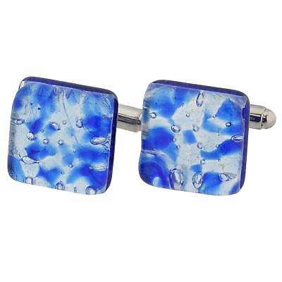 #ad Glass Of Venice Murano Glass Cufflinks Italian Blue Purple Silver Leaf Square Cu
