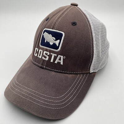 #ad Costa Del Mar Brown Bass Patch Trucker Fishing SnapBack Hat Trucker Faded Gray