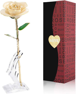 #ad Easegain Gold Dipped Rose WhiteDipped in 24k Gold Long Stem Rose Flowers for amp;