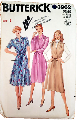 #ad Butterick Pattern 3962 Dress Jumper Belt Gathered Shoulder Size 8 P Uncut
