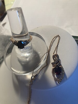#ad Amaz Levian Raspberry Rhodolite Garnet amp; Diamond Set 14k Necklace amp; 6 3 4 Ring