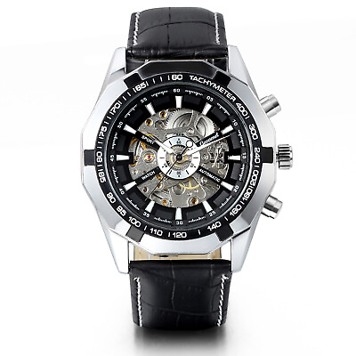 #ad Mens Business Mechanical Automatic Watch Leather Band Sports Analog Wrist Watch $21.84