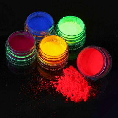 #ad Fluorescent Nail Powder Kit Luminous Glitter Pigment Manicure Accessories 6pcs