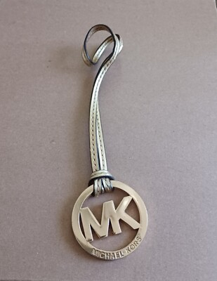 #ad Michael Kors MK Round Keychain Ring Purse Charm Gold Tone Champagne Gold Strap