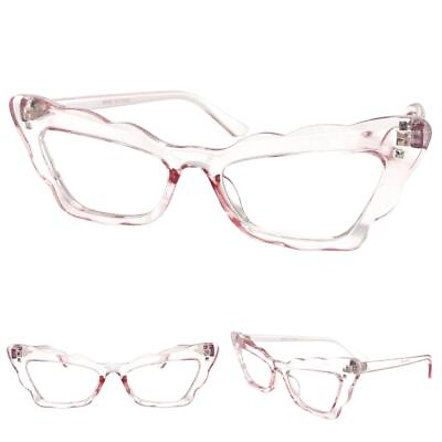 #ad Women#x27;s Classy Elegant Retro Modern Cat Eye Clear Lens EYE GLASSES Pink Frame