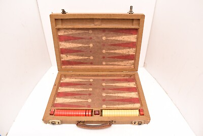 #ad VTG Backgammon Bakelite Red Butterscotch Game Set Original Cork 1950s Complete.