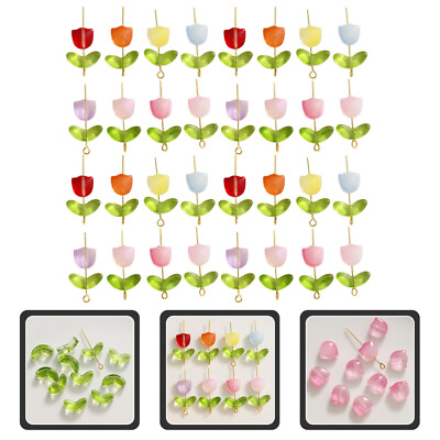#ad 100 Pcs Bracelet DIY Beads Loose Charm Tulip Jewelry String Through Flowers