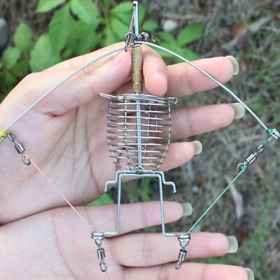 #ad Multi function Automatic Fishing Double Hook Feeder Tackle Launcher Trap Spring
