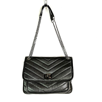 #ad Anna Paola Black Quilted Pebbled Leather Handbag Shoulder Crossbody Italy Made