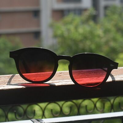 #ad Vintage red sunglsses mens black solid acetate glasses cabernet lens UV400 LARGE