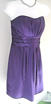 #ad Priscilla of Boston Dress Prom 100% Silk Short Dressy Purple Lined Strapless Sz6