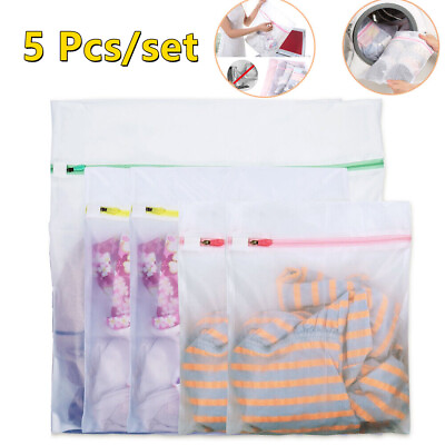#ad 5Pcs Mesh Laundry Bags Zipper Travel Storage Organize Bag Clothing Washing Bags