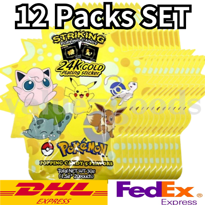 #ad 12Packs SET Pokemon Popping Candy 30g 24k Gold Sticker 1 Random Character