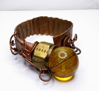 #ad Vintage Mid Century Modern Brass Bracelet Studio Industrial Glass Sphere