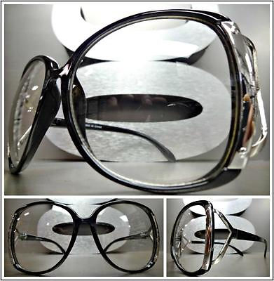 #ad OVERSIZED VINTAGE RETRO Style Clear Lens EYE GLASSES Large Black amp; Silver Frame