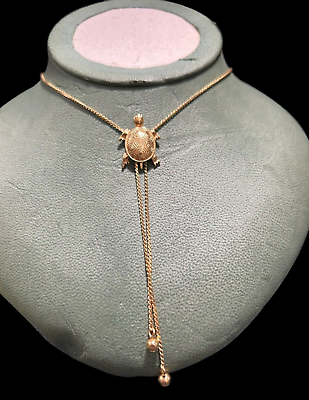 #ad AVON Vintage Gold Tone TURTLE Adjustable Chain LARIAT Necklace Jewelry 30quot;