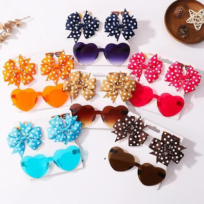 #ad 3pcs set Kids Cute Solid Dot Hairpin Colorful Heart Sun Glasses Girls Boutiqe