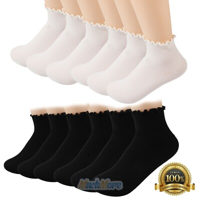 #ad Lots Women#x27;s Double Needle Lace Frilly Ankle Socks Cotton Low Cut Ladies Socks