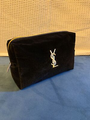 #ad NEW STYLE COSMETIC MAKEUP BAG YSL WITH GOLD COLOR LOGO BLACK