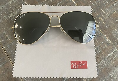 #ad Ray Ban RB3025 Polarized Men#x27;s Aviator Sunglasses Gold Frame Green Lens