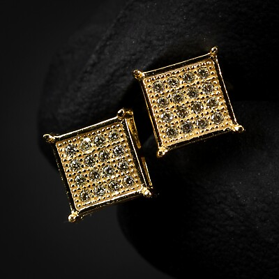 #ad Mens Small Square 14k Gold Plated Sterling Silver Canary Yellow Stud Earrings