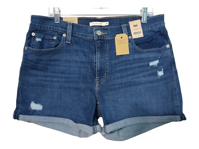 #ad Levis Hawaii Ocean Mid Rise Length Denim Shorts Blue Medium Wash Womens12 31