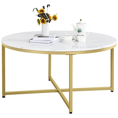 #ad Gold Marble Table Modern X Base Faux Marble Coffee Table w Sturdy Metal Legs