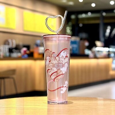 #ad Starbucks 2024 China Valentine#x27;Day Heart Shape Straw Cat Double Wall Cup 24oz $46.80