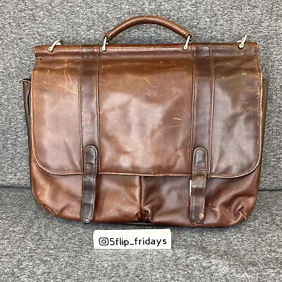 #ad Samsonite Double Gusset Brown Leather Laptop Messenger Travel Bag Briefcase