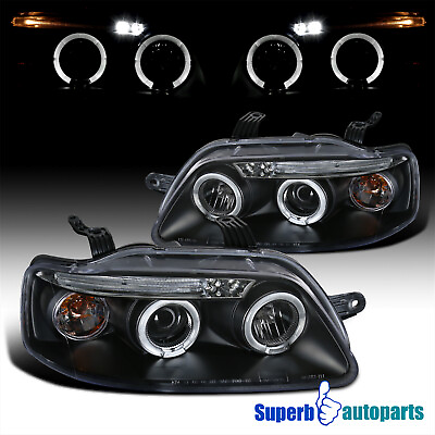 #ad Fits 2004 2008 Chevy Aveo LED Dual Halo Projector Headlights Lamps Black