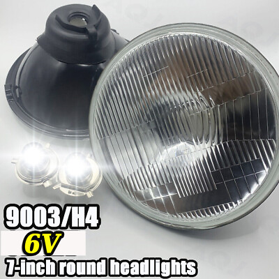#ad 7quot; H6024 6014 White Stock Glass Lens Headlight H4 LED Light Pair