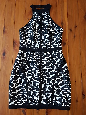 #ad FINDERS KEEPERS Black White Leopard Print Halter Neck Dress Size 8