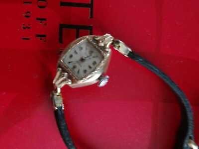 #ad GRUEN 14K Ladies Hand wound Wristwatch Square White Dial Accessary Authentic