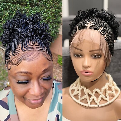 #ad Braided Cornrow bun Wig. .made On A Full Lace Wig. Color Is Black. Wig For Women