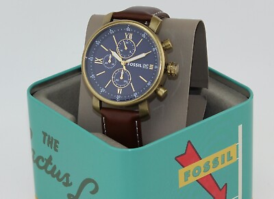 #ad NEW AUTHENTIC FOSSIL RHETT CHRONOGRAPH GOLD BLUE BROWN LEATHER BQ2099 MENS WATCH